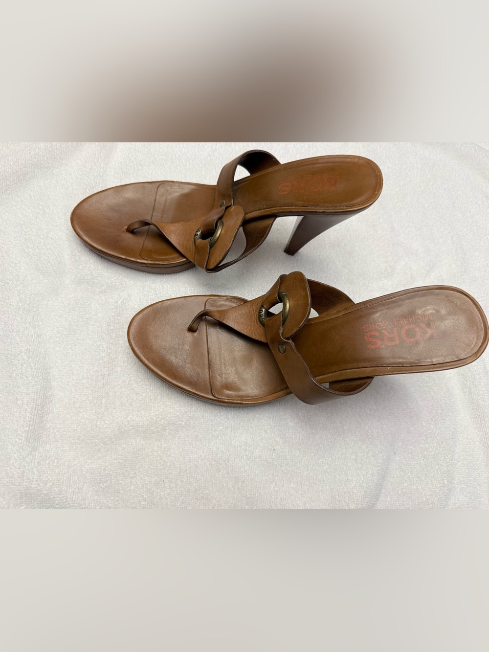Michael Kors Brown Leather Ring-Accent 4.5” Slide Sandals - Picture 4 of 5